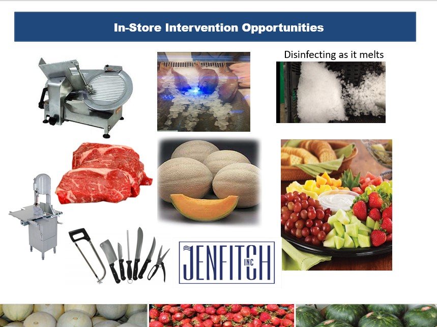 In-store intervention: disinfecting ice, produce, and packaged goods.
